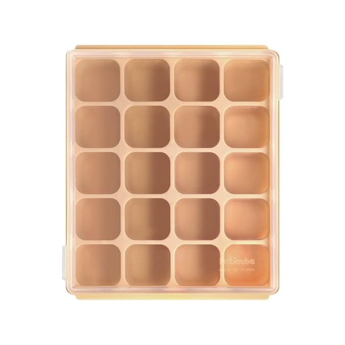 Baby Food Storage Silicone Cubes with Clip-On Lid Freezer Tray Baby Food Soups Purees Ice Easy and Safe Design Made in Korea (20 Sand Beige)-CubbioJoy
