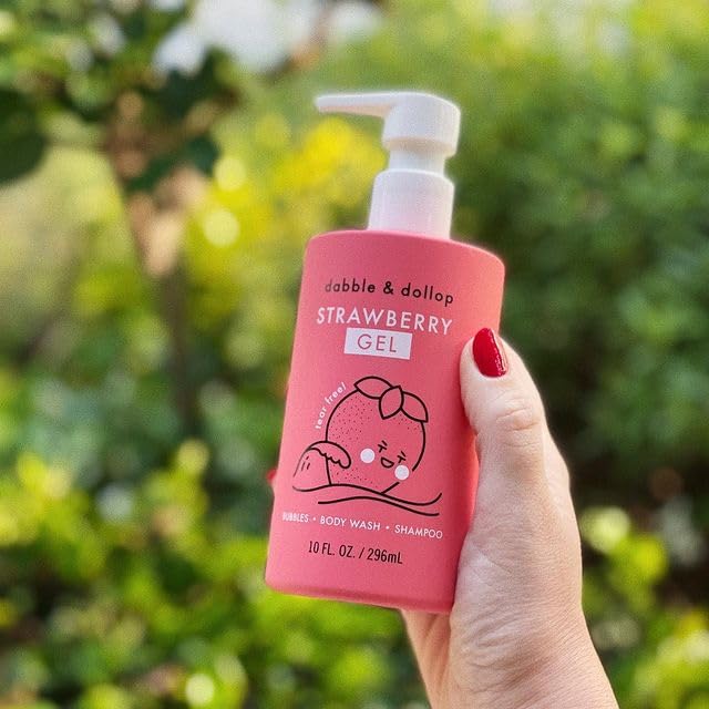 Dabble & Dollop Strawberry Body Wash & Shampoo – 3-in-1 Natural Bubble Bath for Kids, Made in USA, No Parabens or Sulfates, Vegan, Gluten-Free, Tear-Free (10oz, Pack of 2)-CubbioJoy