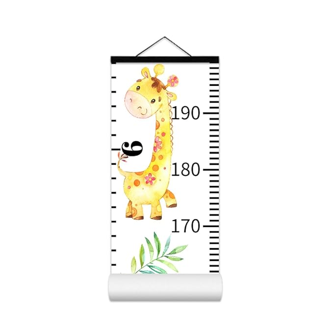 Baby Growth Chart for Wall - Height Chart for Kids Nursery Decor Wall Hanging Measurement Ruler with Black Wood Scroll Toddlers Room Decor Birthday Christmas Gifts for Boys Girls 79"X7.9" (Giraffe)-CubbioJoy