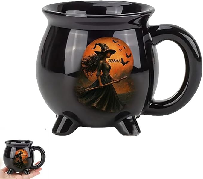 Custom Witch Cauldron Mug, Witch Themed Halloween Coffee Mug, Personalized Witches Brew Halloween Coffee Mug For Women, Besties, Family, Witches Cauldron (1 Pcs)-CubbioJoy