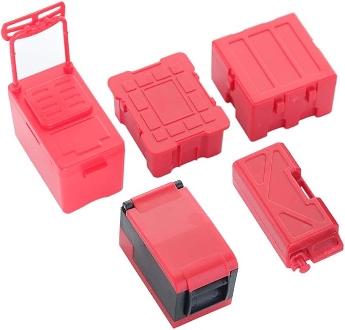 5PCS Plastic RC Mini Tool Set/Fishing Box/Medical Chest/Refrigerator/Fuel Tank/Tool Case Compatible with traxxas TRX4 Axial SCX10 1/10 1/8 RC Crawler Climbing Car Simulation Decoration(Red)-CubbioJoy