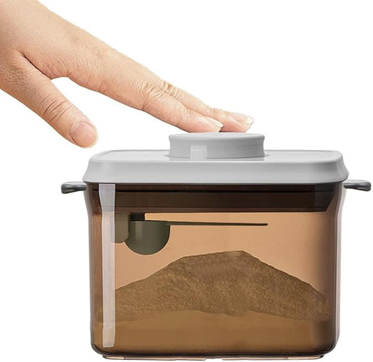 Ankou Airtight Formula Container-1000ml/400g Formula Dispenser with Lids, BPA-Free Food Storage Containers, One Button Handy Milk Powder Dispenser with Scoop and Scraper, Dark Brown-CubbioJoy