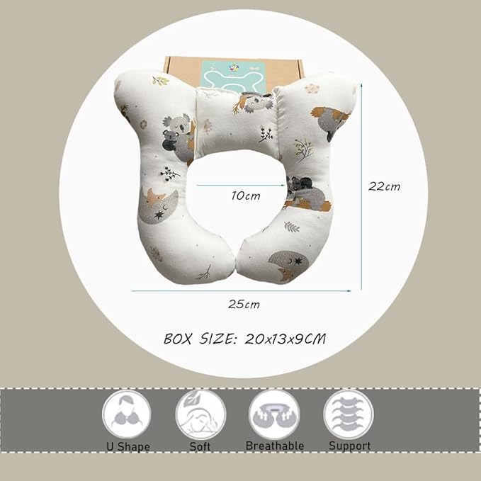 Baby Neck Pillows, Comfortable Baby Travel Head Neck Support Pillow for Car Seat Stroller Pushchair, Soft PP Cotton Travel Pillow for 0-1 Year Old Toddler Infant Newborn, Koala-CubbioJoy