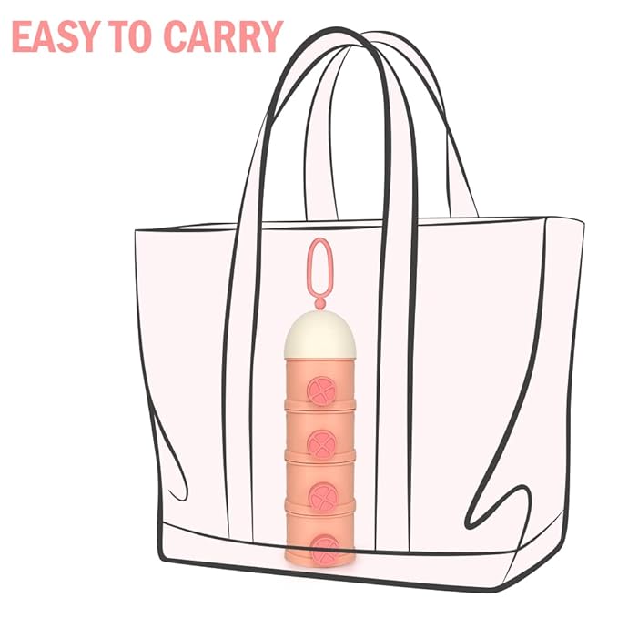 Accmor Formula Dispenser On The Go, 4 Layers Stackable Formula Container to Go, Non-Spill Portable Milk Powder Baby & Kids Snack Container, Pink-CubbioJoy