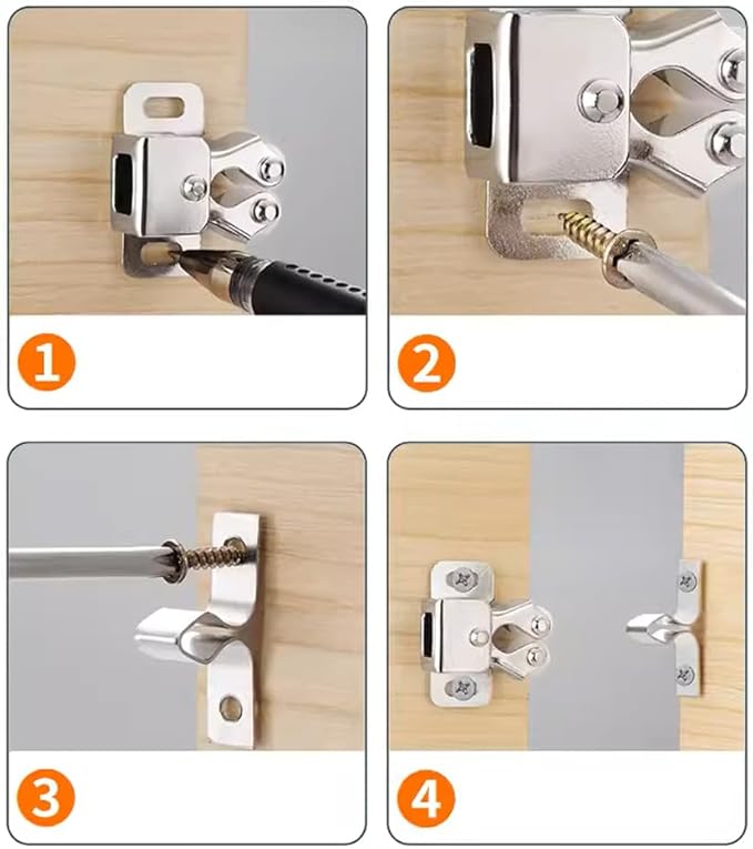 6 Pack Cabinet Latch - Double Roller Catch Hardware for Cupboard Closet Kitchen Cabinet Door Latches and RV Cabinet, Silver-CubbioJoy