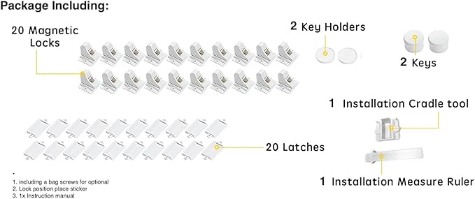 20 Pack Magnetic Cabinet Locks Baby Proofing - Vmaisi Children Proof Cupboard Drawers Latches - Adhesive Easy Installation-CubbioJoy