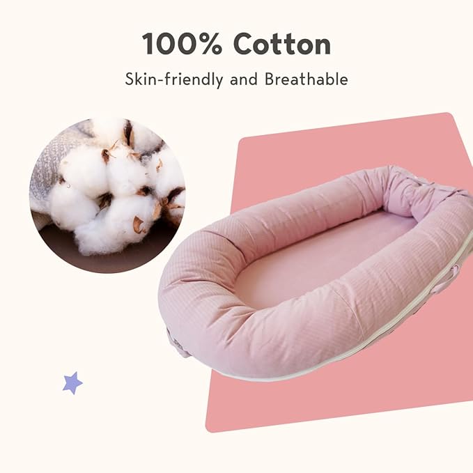 Deluxe Infant Lounger, Baby Nest Cover for Baby Girls & Boys, Newborn Essentials for Baby 0-12 Months, 100% Cotton (Mistyrose)-CubbioJoy