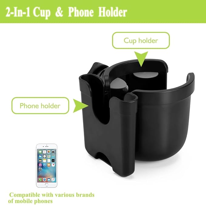 Accmor Stroller Cup Holder with Phone Holder, Bike Cup Holder, Universal Cup Holder for Uppababy Nuna Doona Strollers, 2-in-1 Cup Phone Holder for Stroller, Bike, Wheelchair, Walker, Scooter-CubbioJoy