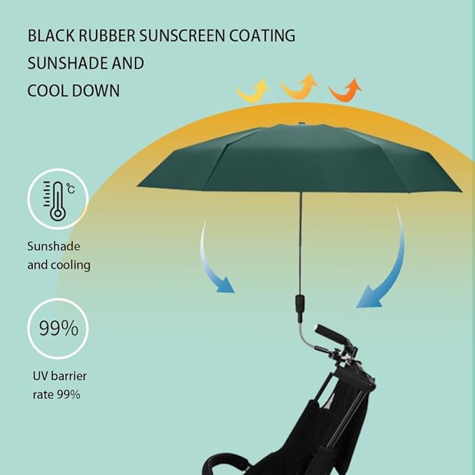 Clip-on Umbrella for Stroller Sunshade, Adjustable Steering Angle, Handle Included, Compact and Lightweight, Suitable for All Kinds of Strollers-CubbioJoy