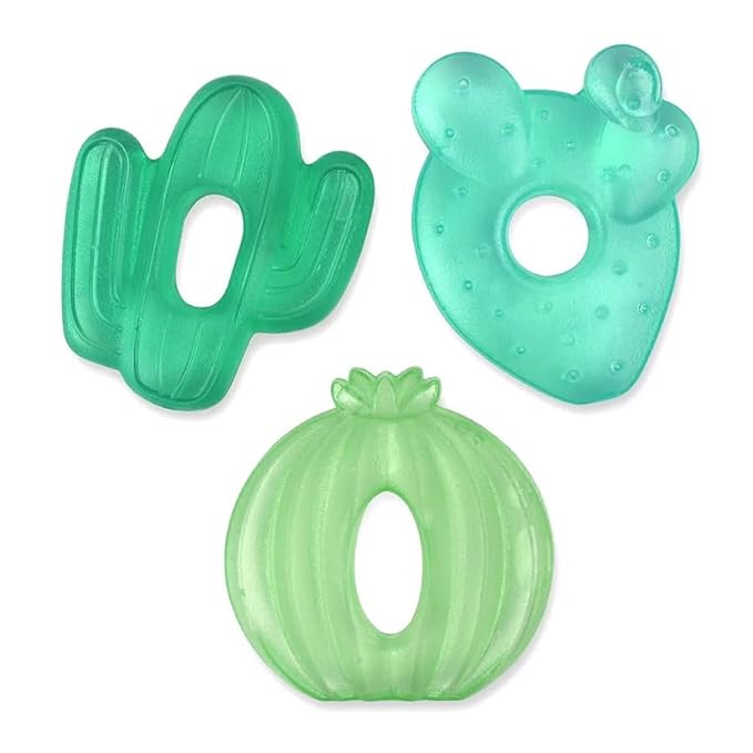 Itzy Ritzy Water-Filled Teethers - Cold Cutie Coolers Textured On Both Sides to Massage Sore Gums & Emerging Teeth - Can Be Chilled in Refrigerator, Set of 3 Green Cactus Water Teethers-CubbioJoy