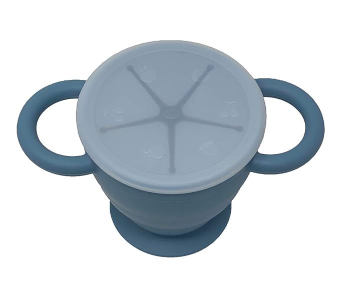 BraveJusticeKidsCo | Snack Attack II Snack Cup | Collapsible Silicone Snack Container | Toddler and Baby Snack Catcher Lid (Blue Steel)-CubbioJoy