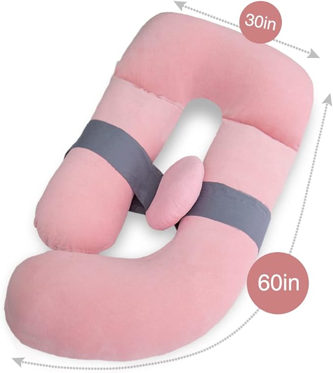 AS AWESLING 60in Full Body Pillow | Nursing, Maternity and Pregnancy Pillow | Extra Large U Shape Pillows with Detachable Side, Separate Support Pillow and Removable Cover Velvet (Light Pink)-CubbioJoy