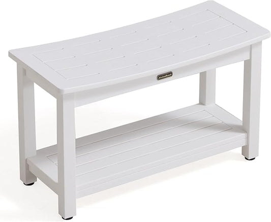 30'' Heavy Duty Shower Bench for Inside Shower, White Poly Bath Stool for Shaving Legs, Waterproof Spa Bath Chair Seat with Adjustable Feet, Weight Capacity 700LBS (30 x 13 Inches)-CubbioJoy