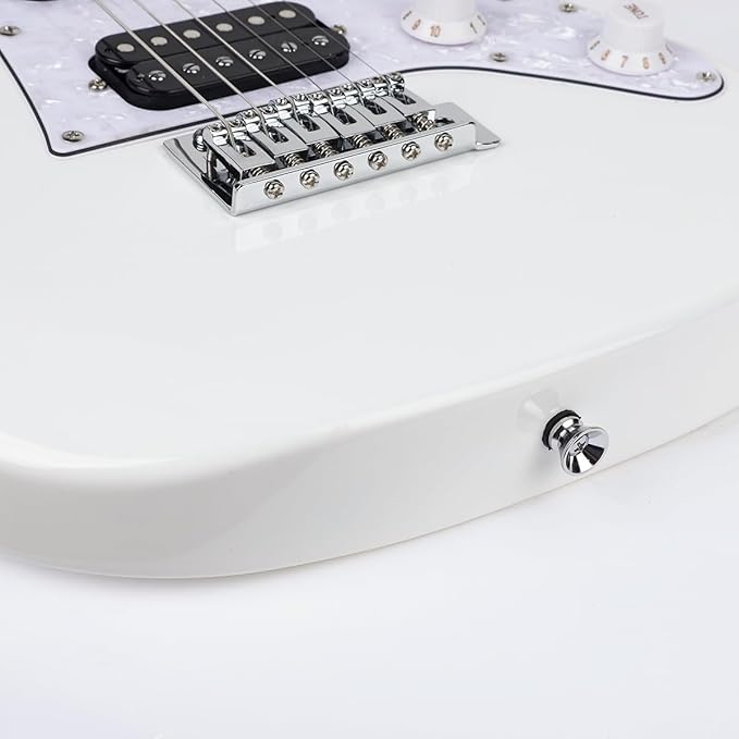 Bullfighter 34 Inch Kids Mini Strat Electric Guitar for Boys Girls, Beginner’s Electric Guitar Kit with Gig Bag, Picks, Cable, Strap, Extra Strings D120-R (blue) (White)-CubbioJoy