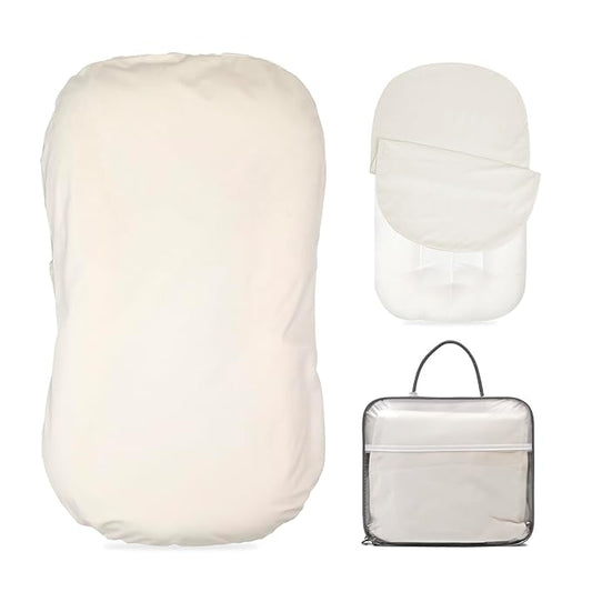 Baby Lounger - Snuggle Cozy Me Infant Lounger for Newborns | Flannel Cover, Breathable Soft, Portable Awake-Time Pad, Essential Baby Gift - White-CubbioJoy