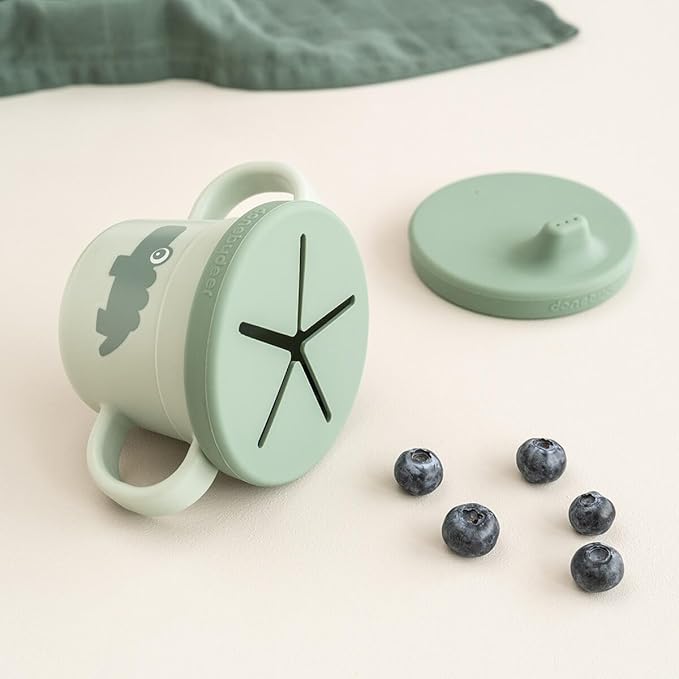 Done by Deer Foodie Spout & Snack Cup Croco Green – Spill-Proof Toddler Cup with Soft Silicone Lid – Durable, Easy to Clean, and Perfect for 6-Month-Olds-CubbioJoy