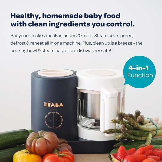 BEABA Babycook Neo Baby Food Maker | Non-Toxic Glass & Stainless Steel | Trusted by Celebrity Moms | Sustainable Baby Food Processor | Global Leader| 34 Servings in 20 Mins-CubbioJoy