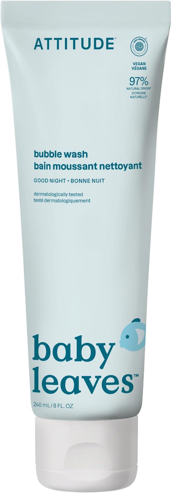 ATTITUDE Bubble Body Wash for Baby, EWG Verified, Dermatologically Tested, Plant and Mineral-Based, Vegan, Good Night, 8 Fl Oz-CubbioJoy