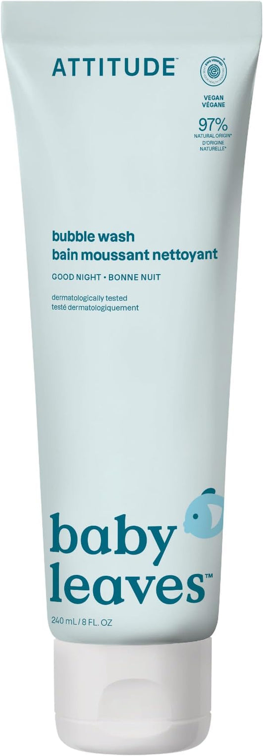 ATTITUDE Bubble Body Wash for Baby, EWG Verified, Dermatologically Tested, Plant and Mineral-Based, Vegan, Good Night, 8 Fl Oz-CubbioJoy