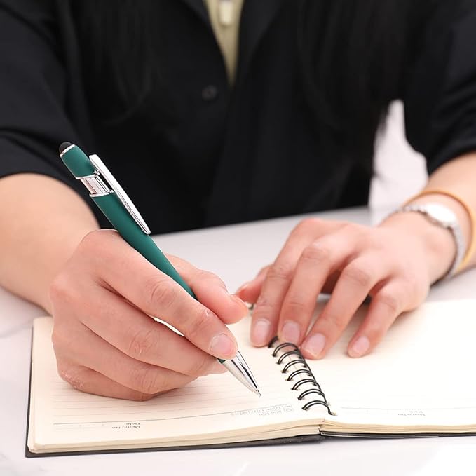 Ballpoint Pen with Stylus Tip, Soft Touch Click Pen, 2 in 1 Metal Pens, Medium Point(Black refills - 20 pcs)…-CubbioJoy