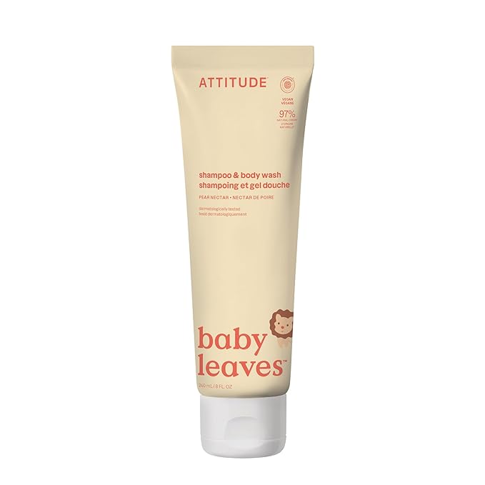 ATTITUDE 2-in-1 Shampoo and Body Wash for Baby, EWG Verified, Dermatologically Tested, Vegan, Pear Nectar, 8 Fl Oz-CubbioJoy