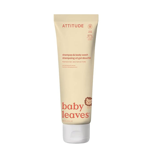 ATTITUDE 2-in-1 Shampoo and Body Wash for Baby, EWG Verified, Dermatologically Tested, Vegan, Pear Nectar, 8 Fl Oz-CubbioJoy