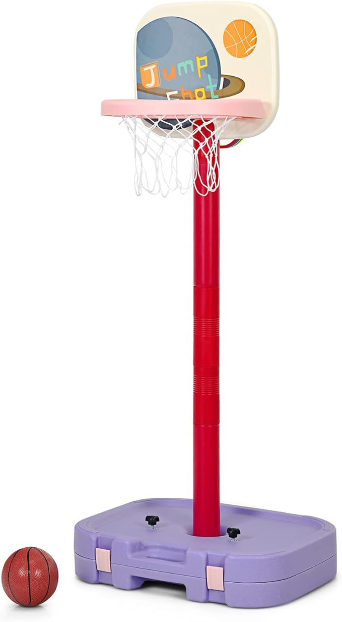 Costzon Kids Basketball Hoop, 2 in 1 Toddler Basketball Hoop Toy Set with Ring Toss & Storage Box for Boys Girls Baby, Portable Basketball Hoop Stand with Adjustable Height for Indoor Outdoor-CubbioJoy