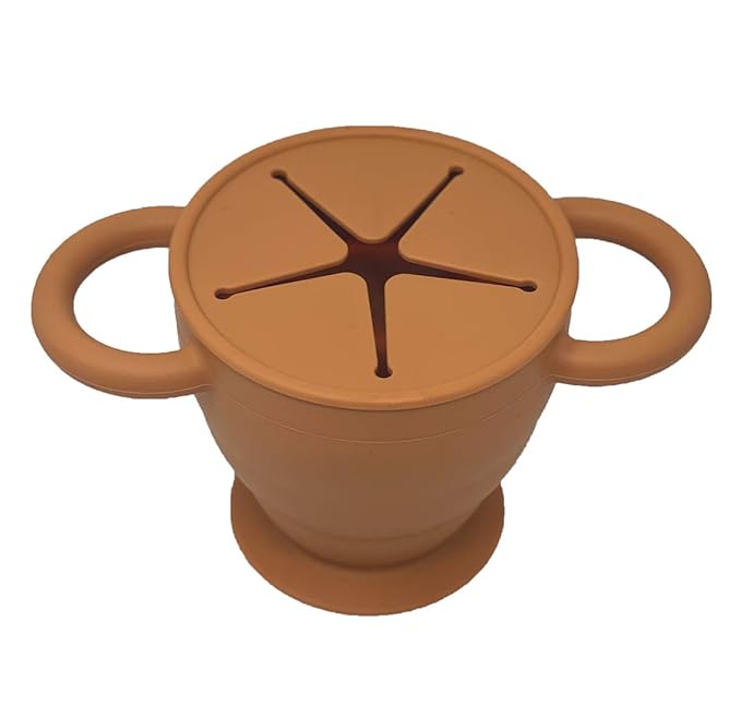 BraveJusticeKidsCo | Snack Attack II Snack Cup | Collapsible Silicone Snack Container | Toddler and Baby Snack Catcher Lid (Honey Ginger)-CubbioJoy