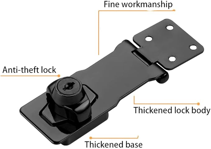 2 Packs Keyed Hasp Locks Twist Knob Keyed Locking Hasp for Small Doors, Cabinets and More,Stainless Steel Steel, Hasp Lock Catch Latch Safety Lock Door Lock with Keys (4inch, Bliack)-CubbioJoy