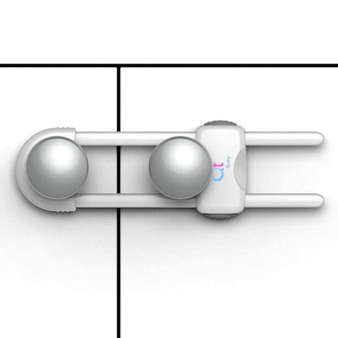 20 Pack - Baby Proofing Cabinet Locks Adjustable U Shaped Baby Safety Latches for Drawers, Fridge, Closet Modern Baby Proofing Cabinet Lock with Extra Secure Lock Buttons (White)-CubbioJoy