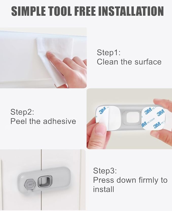 5 Pack Child Proof Refrigerator Lock, QYESWHSR Fridge Locks for Kids with Sticky Adhesive Pads, Child Safety Locks for Doors, RV Refrigerator, Oven Lock Child Safety Baby Cabinet Locks - Grey Updated-CubbioJoy