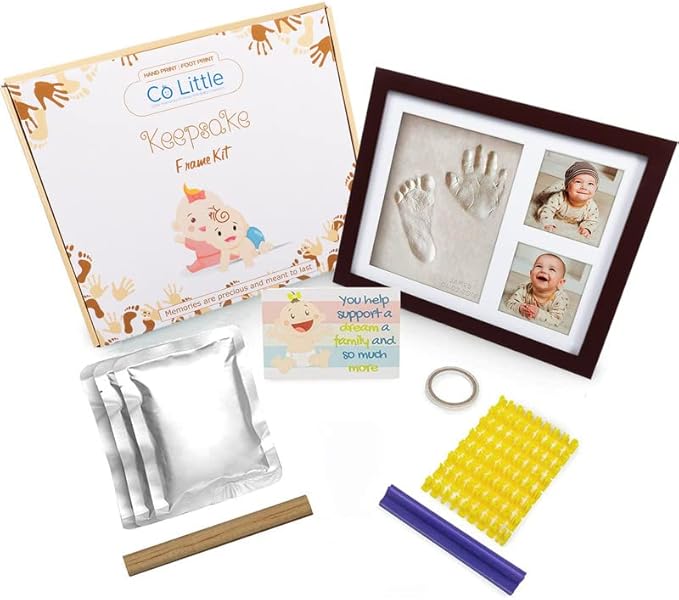 Co Little Baby Handprint & Footprint Kit (Date & Name Stamp) Clay Hand Print Picture Frame for Newborn - Best New Mom Gift - Foot Impression Photo Keepsake for Girl & Boy - White Feet Imprint Mold-CubbioJoy