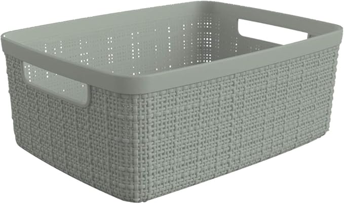 Curver Jute Decorative Plastic Organization and Storage Basket Perfect Bins for Home Office, Closet Shelves, Kitchen Pantry and All Bedroom Essentials, Small, Grey, Set of 8-CubbioJoy
