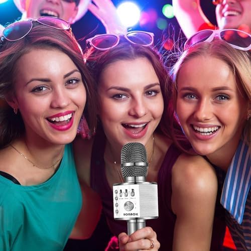 BONAOK Wireless Bluetooth Karaoke Microphone,3-in-1 Portable Handheld Karaoke Mic Speaker Machine Home Party Birthday for All Smartphones Q37 (Space Gray)-CubbioJoy