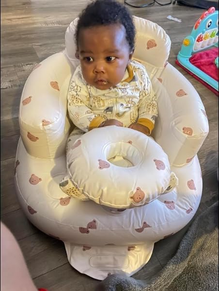 Baby Inflatable Seat for Babies 3-36 Months, Built in Air Pump, Bear Baby Support Seat Summer Toddler Chair for Sitting Up, Baby Shower Chair Floor Seater, Infant Back Support Sofa, Green-CubbioJoy