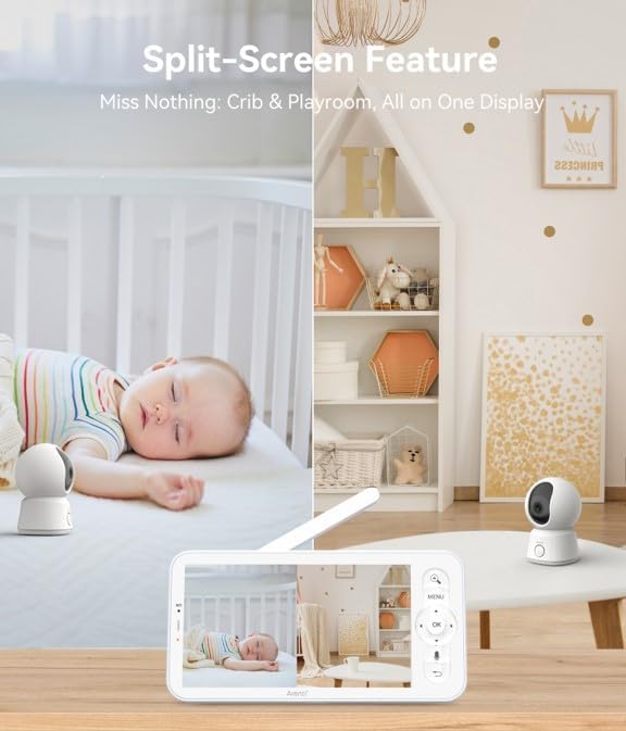 ARENTI Baby Monitor 2 Cameras, Smart Baby Camera with 5-Inch Wireless Display, Super Night Vision, Temperature Sensor, Sound Detection, Auto Motion Tracking, 2-Way Audio, VOX Mode(B2 Set)-CubbioJoy