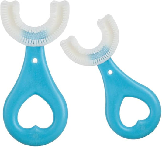 2 Pcs U-Shaped Kids Toothbrush, Premium Soft Manual Training Toothbrush for Kids 2-6 Years Old. (Blue)-CubbioJoy