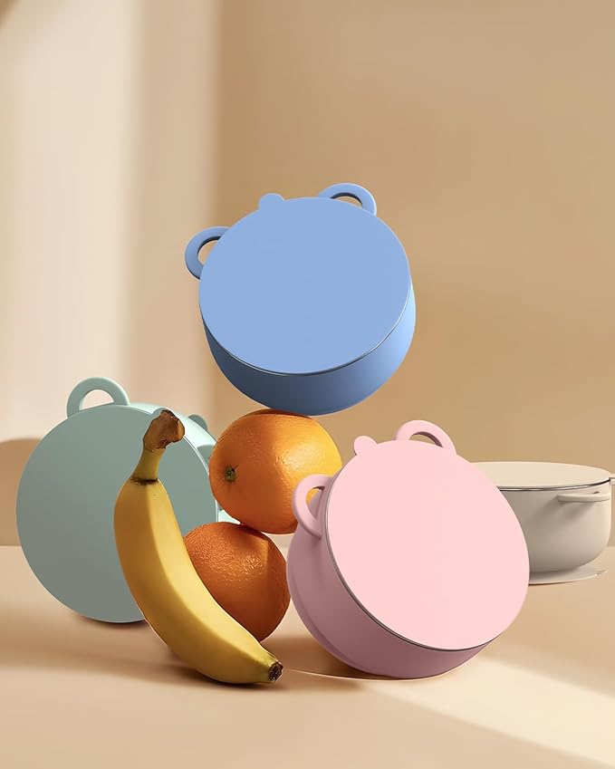 Baby Suction Bowls with Lids 4-Pack, 2-in-1 Stainless Steel 304 Toddler Bowl & Removable Silicone Suction Kids Bowl Plate Set Non Toxic Snack Dishes for Self-Feeding, Organic Bloom-CubbioJoy