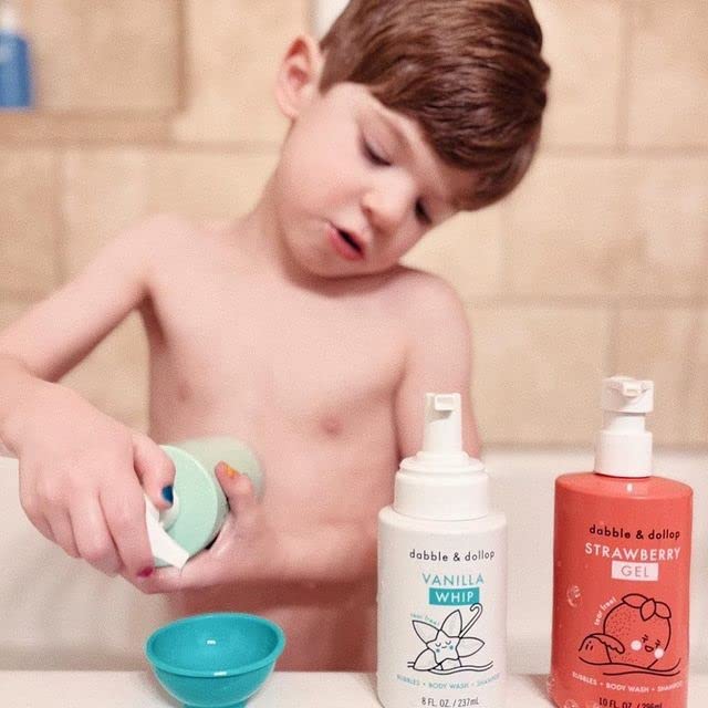 Dabble & Dollop Strawberry + Vanilla Body Wash & Shampoo – 3-in-1 Natural Bubble Bath for Kids, Made in USA, No Parabens or Sulfates, Vegan, Gluten-Free, Tear-Free (2-Pack)-CubbioJoy