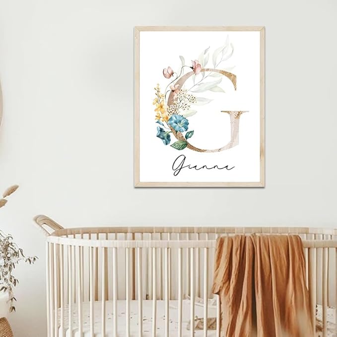 IZI POD Personalized Wooden Name Sign, Floral Monogram Nursery, Nursery Name Sign Boho Floral Pattern, Baby Name Sign, Wooden name signs for nursery, Wildflower Decor, Name signs for kids room gift/15, Design 15-CubbioJoy