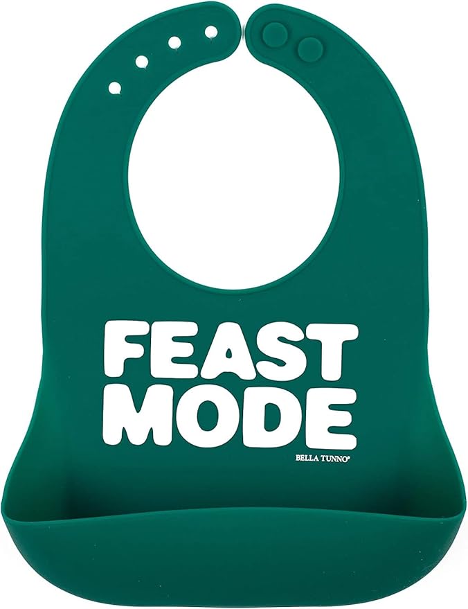 Baby Bib for Eating by Bella Tunno, Waterproof Silicone Bib with Large Food Catcher, Adjustable Fit for Babies 4-12 months & Toddlers 1-3 Years, Boys & Girls, Feast Mode-CubbioJoy