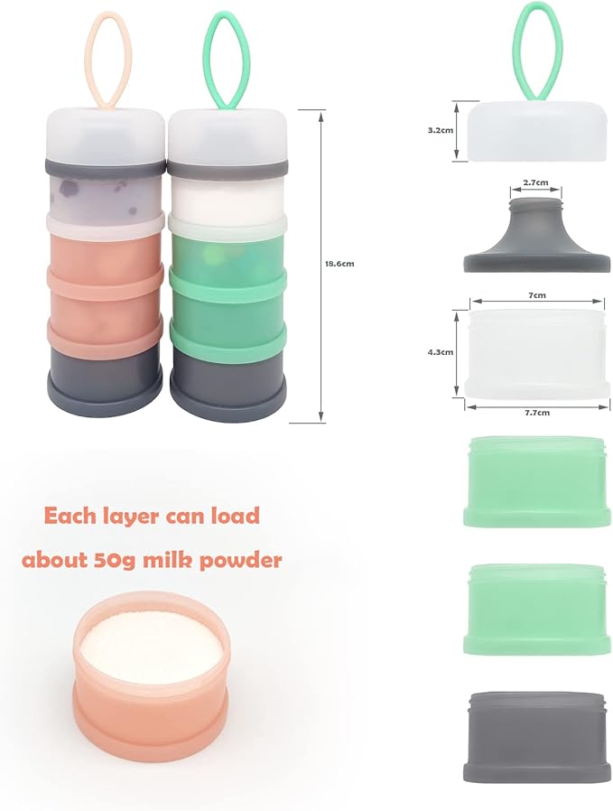 Baby Formula Dispenser, Portable Milk Powder Dispenser Container, Baby Feeding Travel Storage Container, formula mixer, formula holder, BPA Free, 4 Compartments, 2 Packs, dispensador de fórmula-CubbioJoy