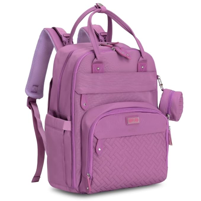 BabbleRoo Diaper Bag Backpack - Baby Essentials Travel Tote - Multi Function Waterproof Diaper Bag, Travel Essentials Baby Bag with Changing Pad, Stroller Straps & Pacifier Case - Unisex, Purple-CubbioJoy