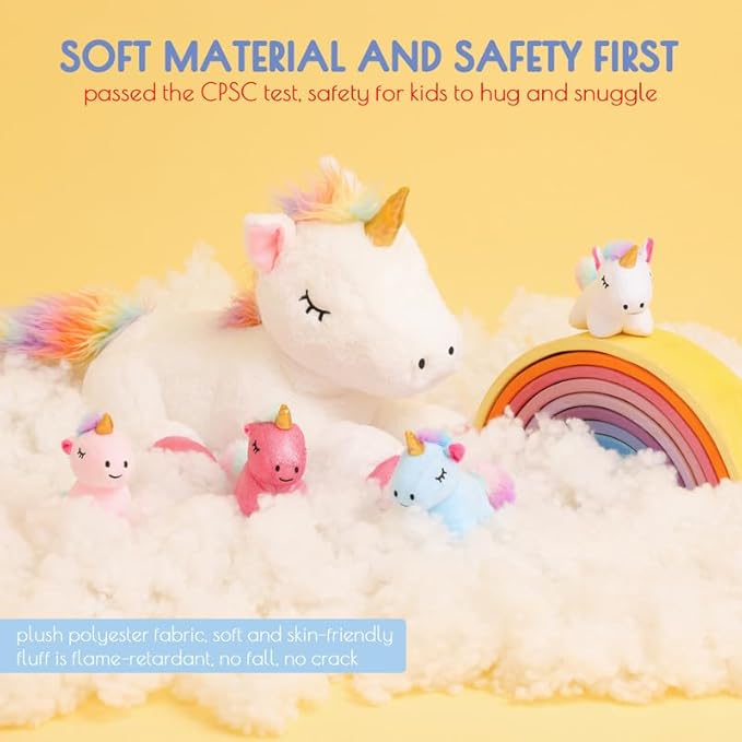 5 Pieces Unicorn Toys Stuffed Animals for Girls, 1 Mommy Unicorn with 4 Babies, Soft Plush Unicorn Toys Gifts for Girls 3 4 5 6 7 8 9 Years, Kids, Children, Christmas, Birthday, Valentine's-CubbioJoy