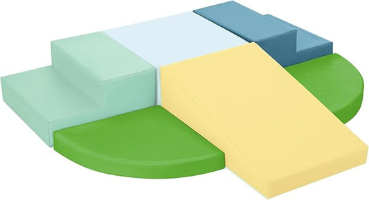 6-Piece Soft PU Leather Toddlers Climbing Toys, Baby Foam Climbing Blocks for Toddlers 3, Foam Play Gym Climbing Structures, Indoor Climb and Crawl Activity Play Set (Light Blue and Green)-CubbioJoy