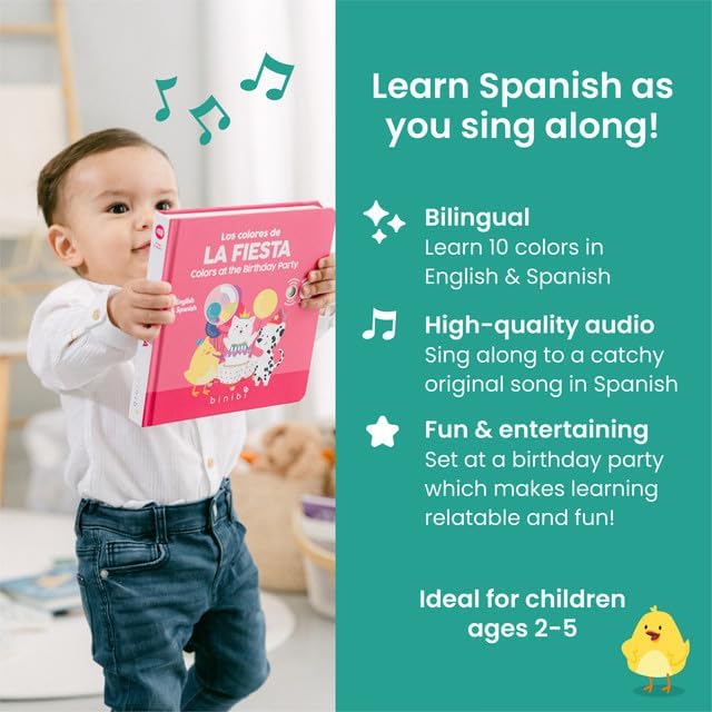 Binibi Spanish Musical Book Colors at The Birthday Party | Spanish Learning for Kids | Bilingual Children's Book | Bilingual Book for Babies & Toddlers 1-3 | Libro en español para bebés-CubbioJoy