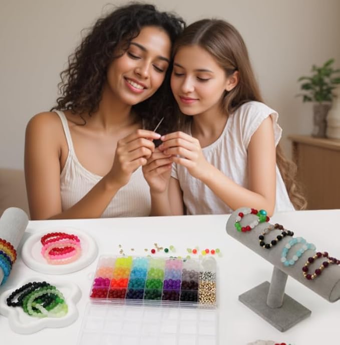 JULIMAIDONG 8mm Glass Beads for Bracelets 1000pcs, 24 Colors Round Crystal Glass Bracelet Beads Making Kit for Jewelry Making Kits Bead DIY Crafts with Spacer Charms Accessories (8MM, 24 Color)-CubbioJoy