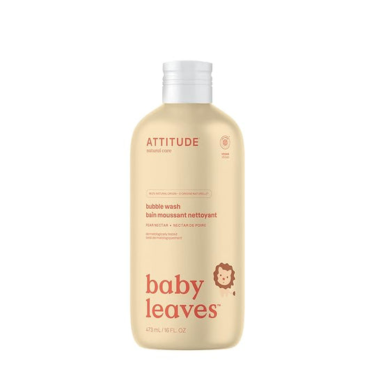 ATTITUDE Bubble Body Wash for Baby, EWG Verified, Dermatologically Tested, Plant and Mineral-Based, Vegan, Pear Nectar, 16 Fl Oz-CubbioJoy