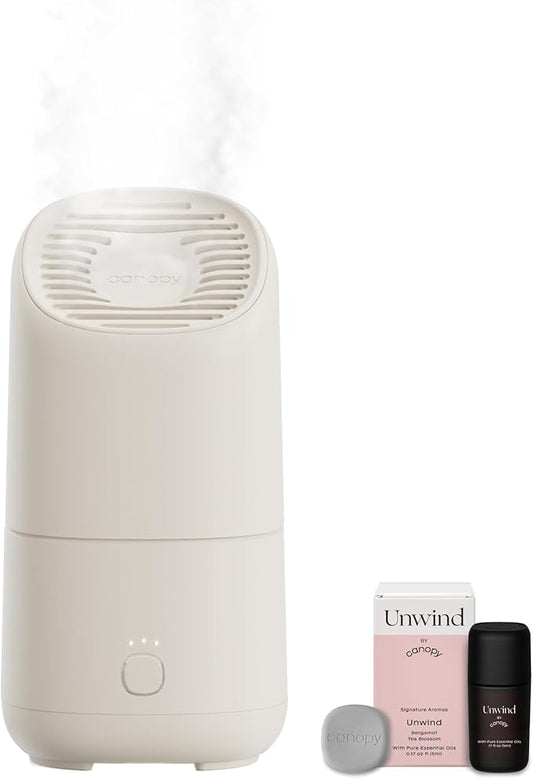 Canopy Portable Misting Humidifier - Cordless 11 HR Run Time, 500 mL, TSA Approved Travel Humidifier - Alleviate Symptoms of Allergies, Flu, Cold, Dry Skin - Includes Aroma & Adapter - Cream-CubbioJoy