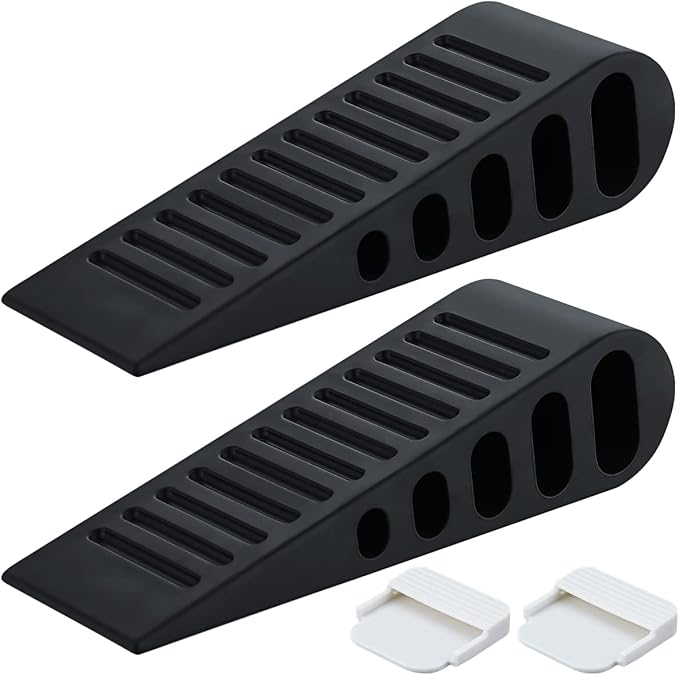 JQK Rubber Door Stopper Wedge, Black 2 Pack Soft TPR Premium Door Stops for Bottom of Heavy Duty Door on Tile, Concrete, Carpet, Wooden Floor, DSB61-BK-P2-CubbioJoy